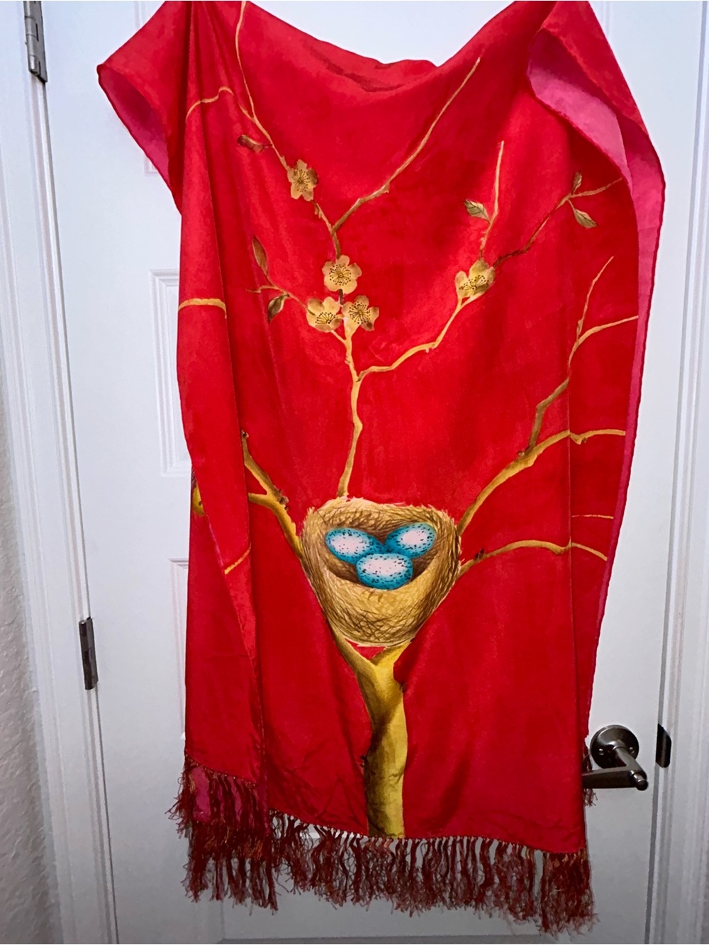 RARE Paul Stuart Chicago New York Tokyo Bird Nest Motif Fringe Scarf Shawl Wrap